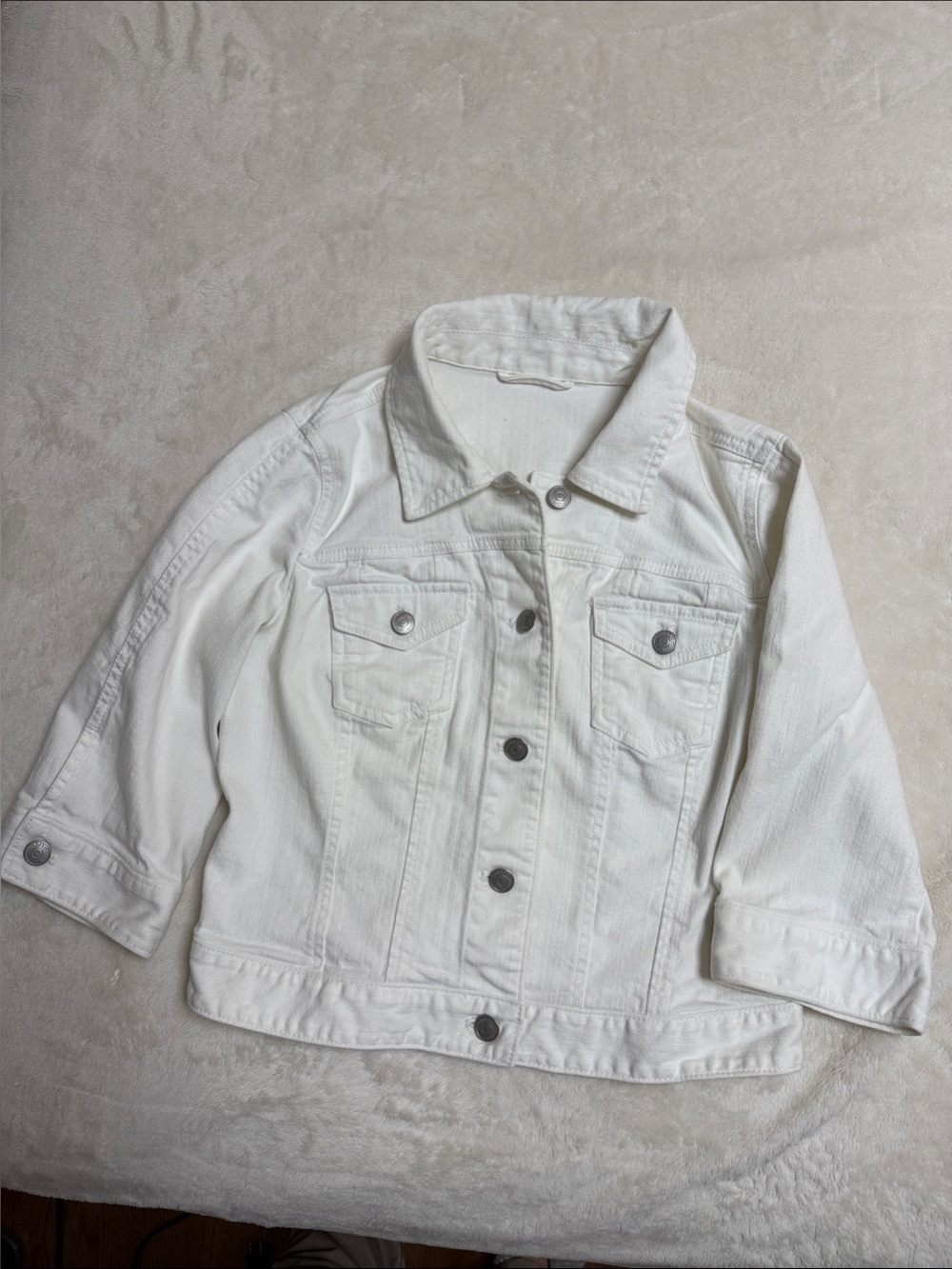 LOFT Cropped White Denim Jacket - Classic Button-Front - Three-quarter Sleeves